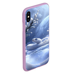 Чехол iPhone XS Max матовый Белая змея на снегу, цвет: 3D-сиреневый — фото 2