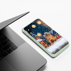 Чехол iPhone XS Max матовый Домики новогодние, цвет: 3D-салатовый — фото 2