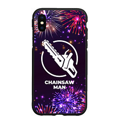 Чехол iPhone XS Max матовый Праздничный Chainsaw Man, цвет: 3D-черный