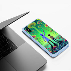 Чехол iPhone XS Max матовый Рик и Морти в лесу гигантских грибов - неоновое св, цвет: 3D-голубой — фото 2