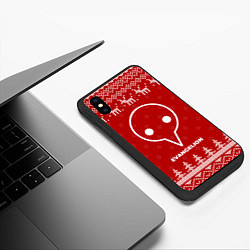 Чехол iPhone XS Max матовый Новогодний Evangelion с оленями, цвет: 3D-черный — фото 2