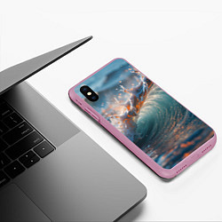 Чехол iPhone XS Max матовый Волна и блики солнца, цвет: 3D-розовый — фото 2