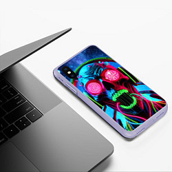 Чехол iPhone XS Max матовый Metallica - neon skull with headphones, цвет: 3D-светло-сиреневый — фото 2