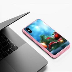 Чехол iPhone XS Max матовый Красные игрушки новогодние, цвет: 3D-баблгам — фото 2