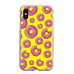 Чехол iPhone XS Max матовый Пончики Гомера, цвет: 3D-светло-сиреневый