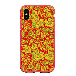 Чехол iPhone XS Max матовый Хохлома, цвет: 3D-красный