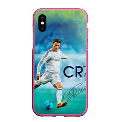 Чехол iPhone XS Max матовый CR Ronaldo, цвет: 3D-малиновый