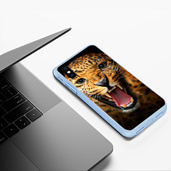 Чехол iPhone XS Max матовый Рык леопарда, цвет: 3D-голубой — фото 2