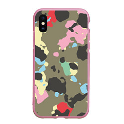 Чехол iPhone XS Max матовый Камуфляж: микс цветов, цвет: 3D-розовый