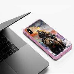 Чехол iPhone XS Max матовый Красноармеец на медведе, цвет: 3D-розовый — фото 2