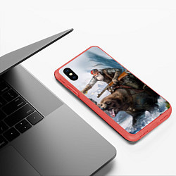 Чехол iPhone XS Max матовый Русский воин на медведе, цвет: 3D-красный — фото 2