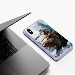 Чехол iPhone XS Max матовый Русский воин на медведе, цвет: 3D-светло-сиреневый — фото 2