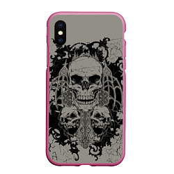 Чехол iPhone XS Max матовый Skulls, цвет: 3D-малиновый