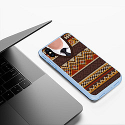 Чехол iPhone XS Max матовый Зимний узор с галстуком, цвет: 3D-голубой — фото 2