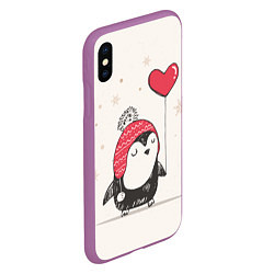 Чехол iPhone XS Max матовый Влюбленный пингвин, цвет: 3D-фиолетовый — фото 2