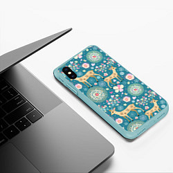 Чехол iPhone XS Max матовый Олений узор, цвет: 3D-мятный — фото 2