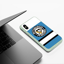 Чехол iPhone XS Max матовый Pittsburgh Penguins: White, цвет: 3D-салатовый — фото 2