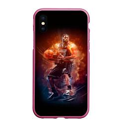 Чехол iPhone XS Max матовый Баскетболист, цвет: 3D-малиновый