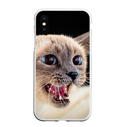 Чехол iPhone XS Max матовый Глазастый котик, цвет: 3D-белый