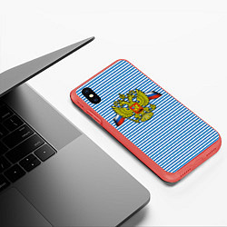 Чехол iPhone XS Max матовый Тельняшка Герб РФ, цвет: 3D-красный — фото 2