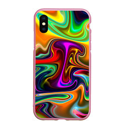 Чехол iPhone XS Max матовый Неоновые разводы, цвет: 3D-розовый