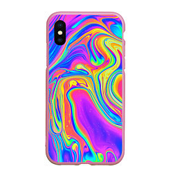 Чехол iPhone XS Max матовый Цветные разводы, цвет: 3D-розовый