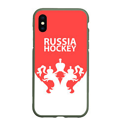 Чехол iPhone XS Max матовый Russia Hockey, цвет: 3D-темно-зеленый