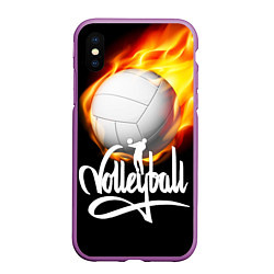 Чехол iPhone XS Max матовый Волейбольный мяч летит в огне, цвет: 3D-фиолетовый