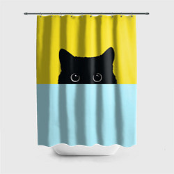Шторка для душа Черный кот выглядывает, цвет: 3D-принт