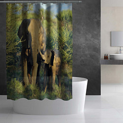 Шторка для душа Семья слонов в природе, цвет: 3D-принт — фото 2