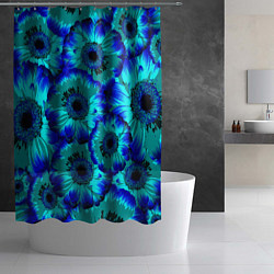 Шторка для душа Голубые хризантемы, цвет: 3D-принт — фото 2