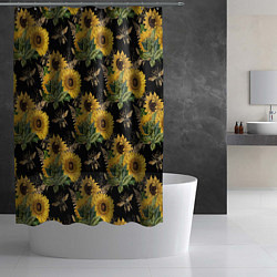 Шторка для душа Fashion Sunflowers and bees, цвет: 3D-принт — фото 2