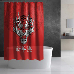 Шторка для душа Красный тигр - дракон, цвет: 3D-принт — фото 2