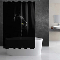 Шторка для душа Черный кот на черном фоне, цвет: 3D-принт — фото 2