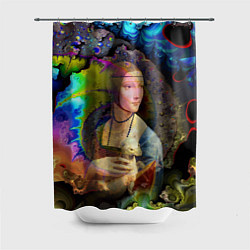 Шторка для душа Чечилия Галлерани - Дама с горностаем под фрактала, цвет: 3D-принт