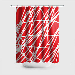 Шторка для душа Белые линии на красном фоне Абстракция, цвет: 3D-принт