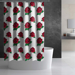 Шторка для душа Цветы Красные Розы На Белом Фоне, цвет: 3D-принт — фото 2