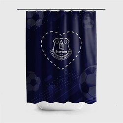 Шторка для душа Лого Everton в сердечке на фоне мячей, цвет: 3D-принт