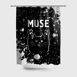 Шторка для душа Группа Muse и Рок Кот, цвет: 3D-принт