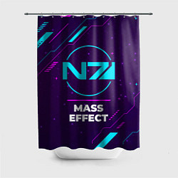 Шторка для душа Символ Mass Effect в неоновых цветах на темном фон, цвет: 3D-принт
