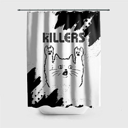 Шторка для душа The Killers рок кот на светлом фоне, цвет: 3D-принт