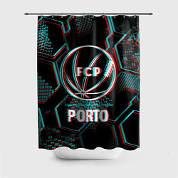 Шторка для душа Porto FC в стиле glitch на темном фоне, цвет: 3D-принт