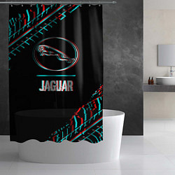 Шторка для душа Значок Jaguar в стиле glitch на темном фоне, цвет: 3D-принт — фото 2