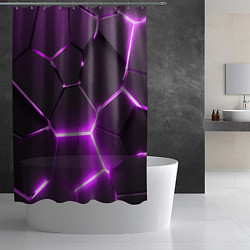 Шторка для душа Фиолетовые неоновые геометрические плиты, цвет: 3D-принт — фото 2