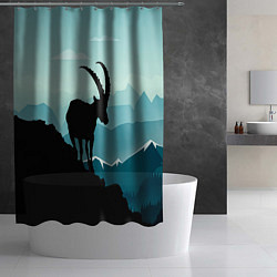 Шторка для душа Горный козел и горы, цвет: 3D-принт — фото 2