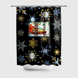 Шторка для душа Новый Год Дед Мороз На Снегоходе, цвет: 3D-принт