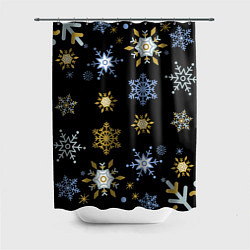 Шторка для душа Новый год снежинки на чёрном фоне, цвет: 3D-принт
