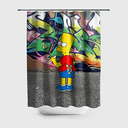 Шторка для душа Хулиган Барт Симпсон на фоне стены с граффити, цвет: 3D-принт