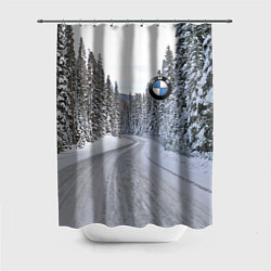 Шторка для душа BMW - зимняя дорога через лес, цвет: 3D-принт