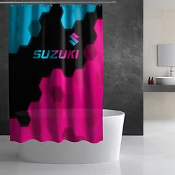 Шторка для душа Suzuki - neon gradient: символ сверху, цвет: 3D-принт — фото 2
